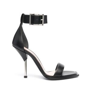Alexander McQueen Black Leather Ankle Strap Stiletto Sandals